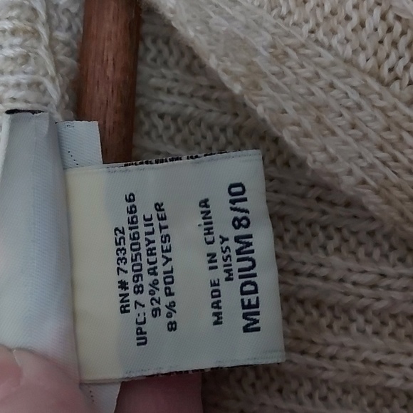Vintage Faded Glory Hooded Cable/Fisherman Knit Sweater Oatmeal Size M - Picture 6 of 6